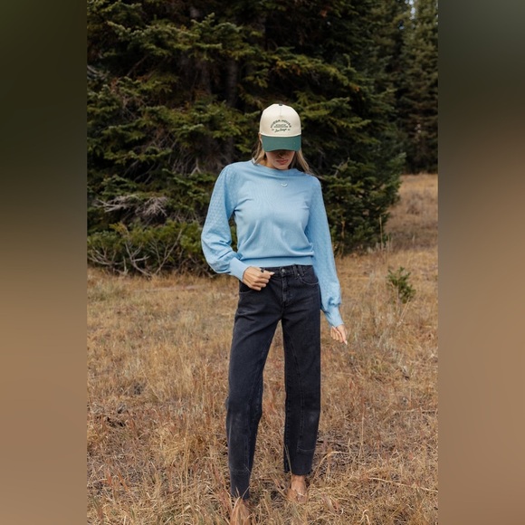 ROOLEE The Willis Textured Sweater Medium Blue soft lightweight puff sleeve - Picture 5 of 14